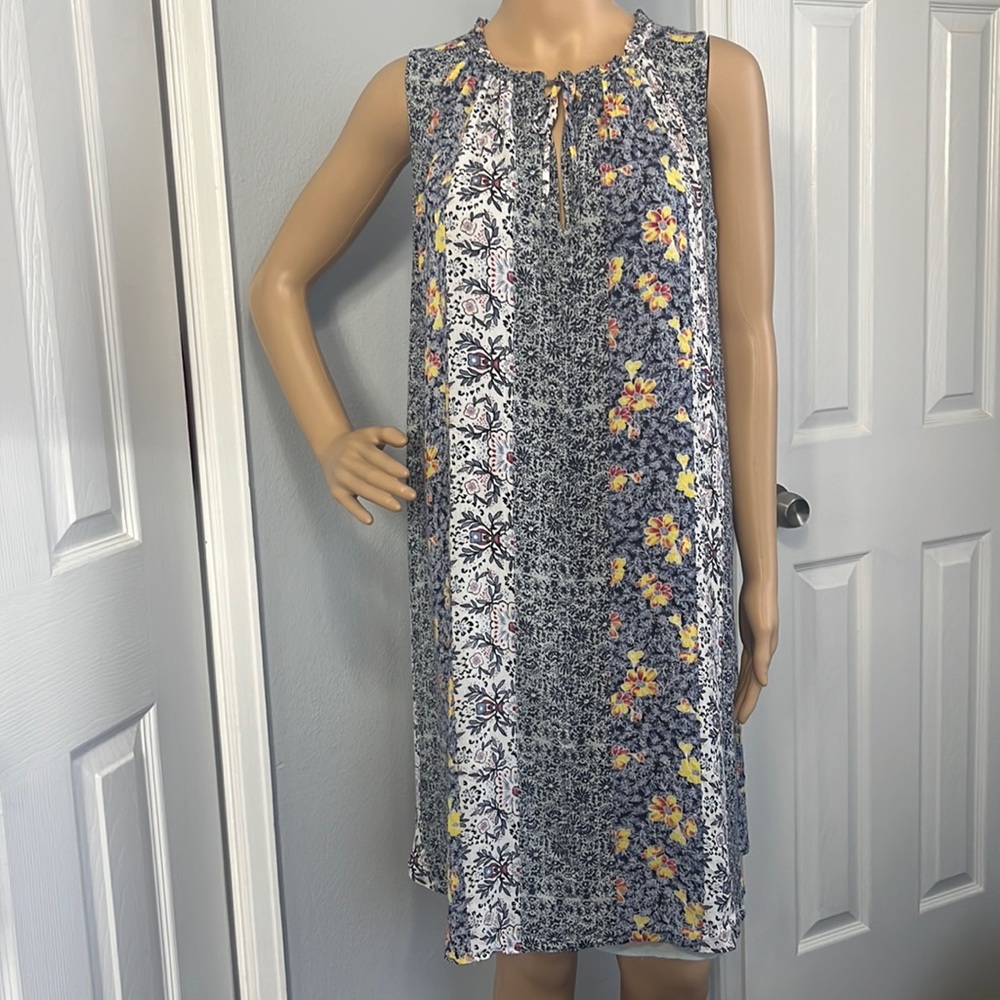 LOFT Patchwork Gauze Sleeveless High Neck Lined Dress